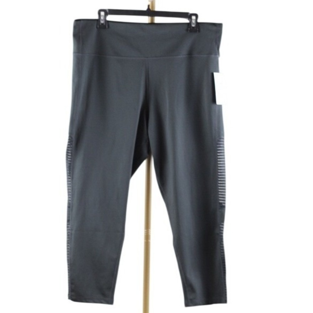 Walkpop Womens 2XL Gray Moto Mesh Panel Cropped Leggings High Waist NWT